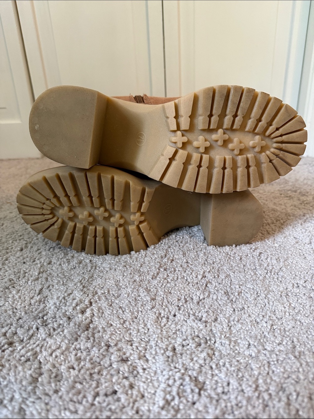 Women's Tall Faux Suede Lug Heel Boots in Camel Color - Picture 7 of 8